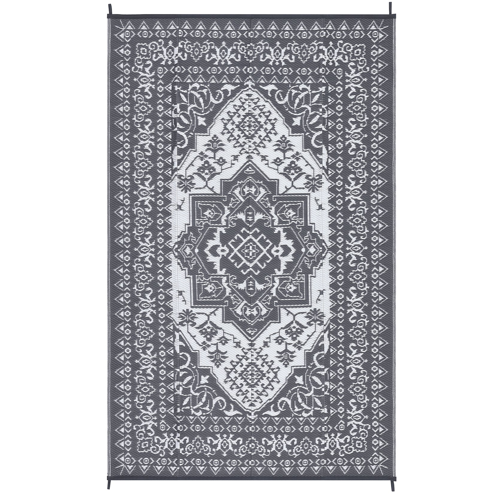 Garvee Outdoor Grey & White 9x18 Plastic Straw Rug, Waterproof Stain Resistant Reversible for Camping, Garden, Backyard, RV, Patio