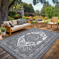 Garvee Outdoor Grey & White 9x12 Rug, Plastic Straw Waterproof Reversible Mat for Patio, Deck, RV, Camping Decor