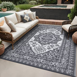Garvee Outdoor Grey & White 8x10 Plastic Straw Rug, Waterproof Stain Resistant Reversible Carpet for Camping, Garden, Backyard, RV, Patio - Gray & White