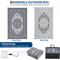 Garvee Outdoor Grey & White 9x18 Plastic Straw Rug, Waterproof Stain Resistant Reversible for Camping, Garden, Backyard, RV, Patio