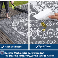 Garvee Outdoor Grey & White 9x12 Rug, Plastic Straw Waterproof Reversible Mat for Patio, Deck, RV, Camping Decor