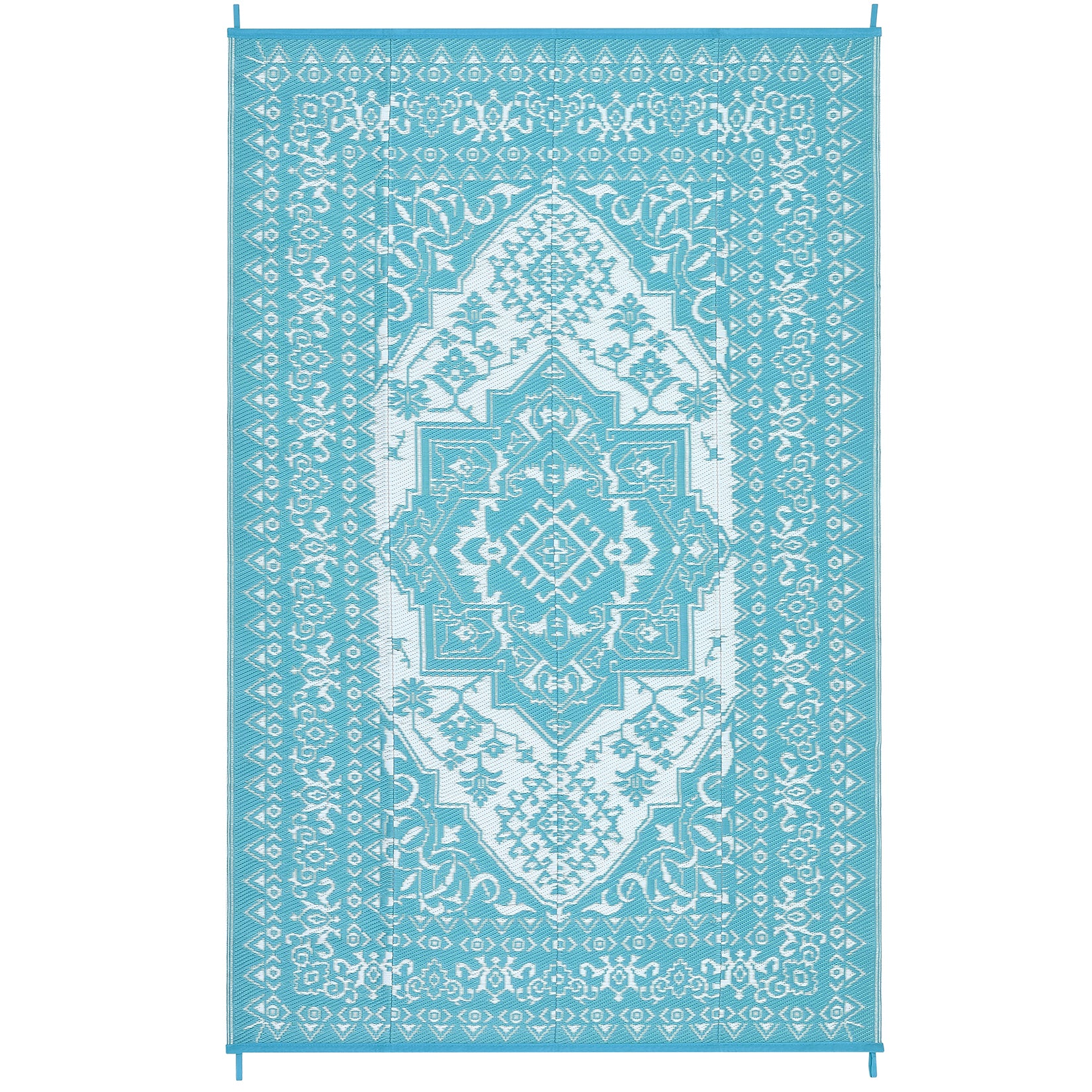 Garvee Outdoor Light Blue & White 9x18 Plastic Straw Rug, Waterproof Stain Resistant Reversible Carpet for Camping, Backyard, RV, Patio