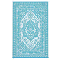 Garvee Outdoor Light Blue & White 9x18 Plastic Straw Rug, Waterproof Stain Resistant Reversible Carpet for Camping, Backyard, RV, Patio
