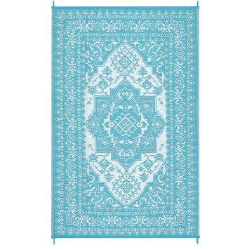 Garvee Outdoor Light Blue & White 9x12 Rug Plastic Straw Waterproof Reversible Mat for Patio, Deck, RV, Camping Decor