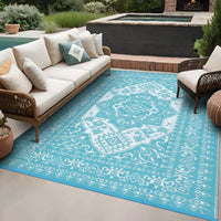 Garvee Outdoor Light Blue & White 8x10 Plastic Straw Rug, Waterproof Stain Resistant Reversible Carpet for Camping, Garden, Backyard, RV, Patio