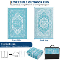 Garvee Outdoor Light Blue & White 9x18 Plastic Straw Rug, Waterproof Stain Resistant Reversible Carpet for Camping, Backyard, RV, Patio