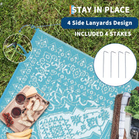 Garvee Outdoor Light Blue & White 9x18 Plastic Straw Rug, Waterproof Stain Resistant Reversible Carpet for Camping, Backyard, RV, Patio