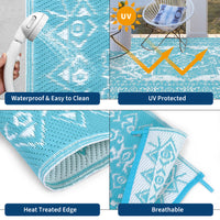 Garvee Outdoor Light Blue & White 9x12 Rug Plastic Straw Waterproof Reversible Mat for Patio, Deck, RV, Camping Decor