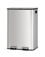 Garvee 2 x 8 Gallon Stainless Steel Double Trash Can Step-on Metal Garbage Cans with Lid for Kitchen, Silver - Silver