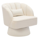 Garvee Swivel Barrel Chair - Velvet Upholstered Modern Armchair with Striped Backrest & Plush Padding, Round Lounge Chair for Living Room, Bedroom, Small Spaces, Beige - Beige