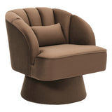 Garvee Swivel Barrel Chair - Velvet Upholstered Modern Armchair with Striped Backrest & Plush Padding, Round Lounge Chair for Living Room, Bedroom, Small Spaces, Brown - Brown