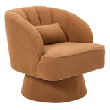 Garvee Swivel Barrel Chair - Teddy Velvet Upholstered Modern Armchair with Striped Backrest & Plush Padding, Round Lounge Chair for Living Room, Bedroom, Small Spaces, Brown - Brown