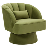 Garvee Swivel Barrel Chair - Velvet Upholstered Modern Armchair with Striped Backrest & Plush Padding, Round Lounge Chair for Living Room, Bedroom, Small Spaces, Green - Green