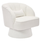 Garvee Swivel Barrel Accent Chair - Teddy Velvet Upholstered 360° Rotating Modern Armchair with Striped Backrest & Plush Padding, Round Lounge Chair for Living Room, Bedroom, Beige - Beige