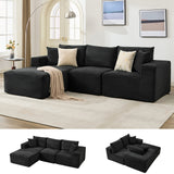 Garvee 108“ Boneless Cloud Sectional Sofa for Living Room, Compressed Modular L-Shaped Sofa with Deep Seat, Frameless Corduroy Couch in Boxes, No Assembly Required 3-Seater, Left-Black - Lie Left | Corduroy | Black