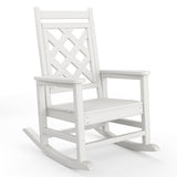 Garvee Outdoor Adirondack Rocking Chair - All-Weather HDPE Porch Rocker with High Back, Outdoor Fire Pit Chair for Garden, Lawn, Yard, Patio, Backyard - White