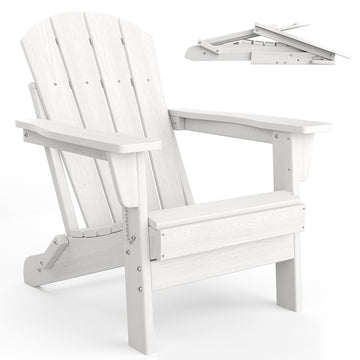 Garvee Folding Wooden Adirondack Chair, Outdoor Lounge Chair with Ergonomic High Back, White
