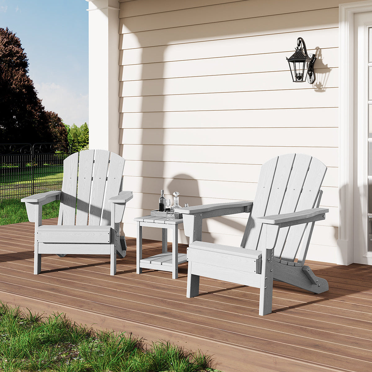 Garvee Folding Wooden Adirondack Chair, Outdoor Lounge Chair with Ergonomic High Back, White