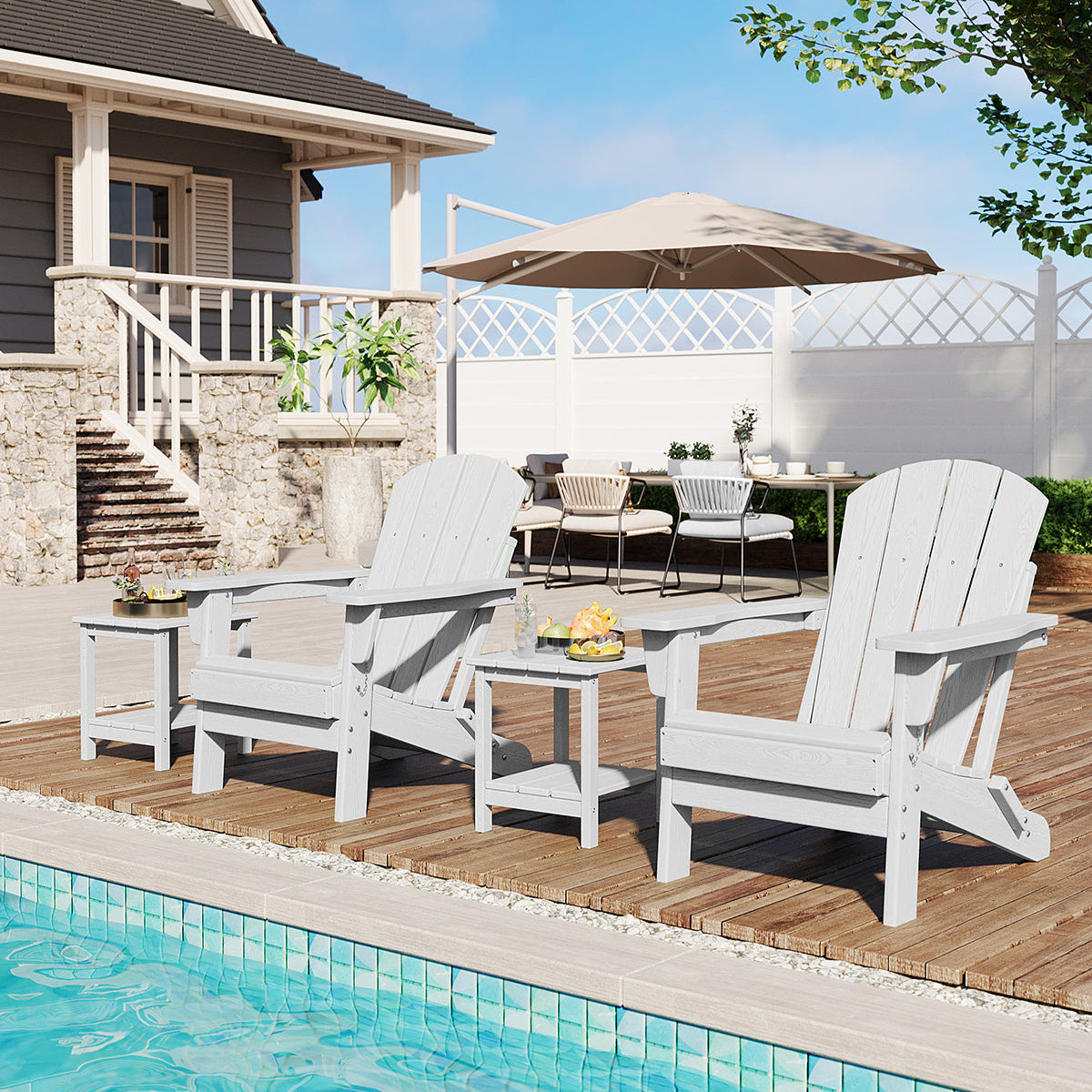 Garvee Folding Wooden Adirondack Chair, Outdoor Lounge Chair with Ergonomic High Back, White