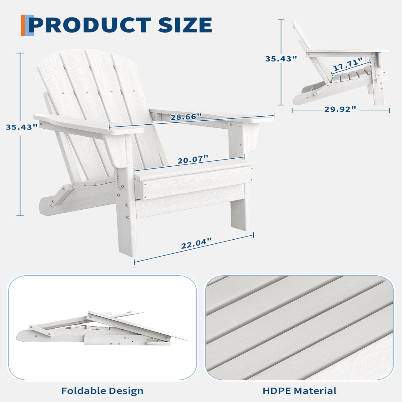 Garvee Folding Wooden Adirondack Chair, Outdoor Lounge Chair with Ergonomic High Back, White