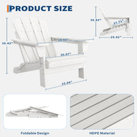 Garvee Folding Wooden Adirondack Chair, Outdoor Lounge Chair with Ergonomic High Back, White