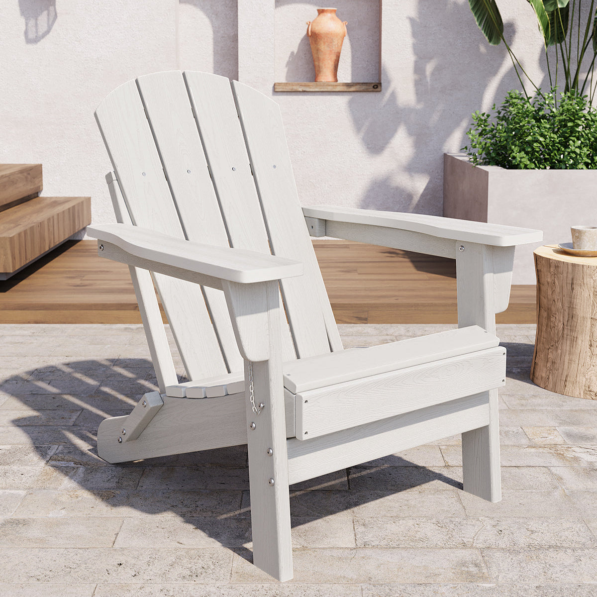 Garvee Folding Wooden Adirondack Chair, Outdoor Lounge Chair with Ergonomic High Back, White