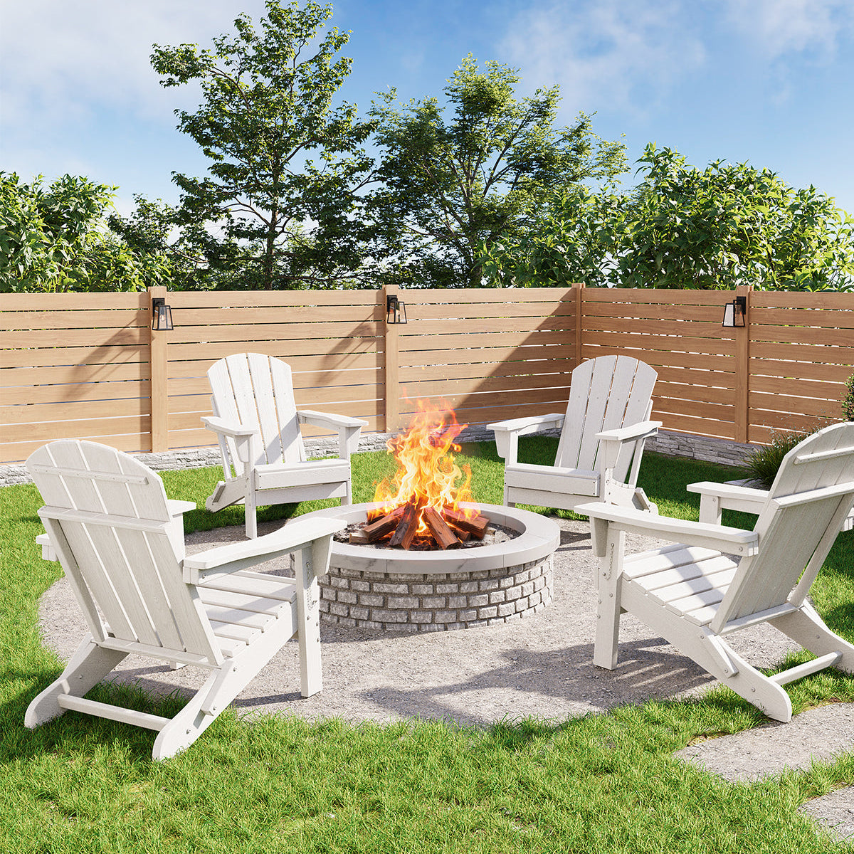 Garvee Folding Wooden Adirondack Chair, Outdoor Lounge Chair with Ergonomic High Back, White
