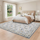 Garvee Grey Modern Foldable Area Rugs Vintage Striped Washable Low Pile Carpet Indoor Living Room Bedroom 8x10ft - Gray
