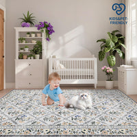 Garvee Grey Modern Foldable Area Rugs Vintage Striped Washable Low Pile Carpet Indoor Living Room Bedroom 9x12ft