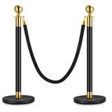 Garvee 2PCS Stanchion Posts Queue with Black Velvet Rope, Crowd Control Barriers for Events, 5 FT, Black & Gold - Black I 2 Pack I 1 Rope