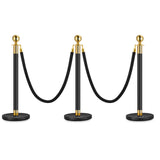 Garvee 3PCS Stanchion Posts Queue With Black Velvet Rope, Crowd Control Barriers For Events, 5 FT, Black & Gold - Black I 3 Pack I 2 Rope