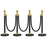 Garvee 4PCS Stanchion Posts Queue With Black Velvet Rope, Crowd Control Barriers For Events, 5 FT, Black & Gold - Black I 4 Pack I 3 Rope