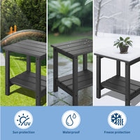 Garvee Adirondack Side Table, HDPE 2-Tier Patio Side Tables for Outside, 18 x 15 inch All-Weather End Table for Patio, Pool Deck, Indoor, Backyard, Black