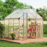 Garvee 6x6 FT Polycarbonate Greenhouse with Roof Vent and Lockable Door, Aluminum Frame, Water Gutter System, Outdoor Garden Patio Lawn - Silver