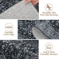 Garvee Persian Black 8x10 Vintage Floral Boho Area Rug for Living Room Bedroom, Large Washable, Non-Slip Low Pile Faux Wool Carpet, Kids Pets Friendly