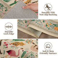 Garvee 8x10 Washable Animal Living Room Rug Non Slip Vintage Design Soft Low Pile Large Carpet Beige