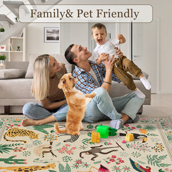 Garvee 8x10 Washable Animal Living Room Rug Non Slip Vintage Design Soft Low Pile Large Carpet Beige
