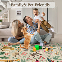 Garvee 8x10 Washable Animal Living Room Rug Non Slip Vintage Design Soft Low Pile Large Carpet Beige