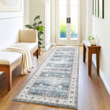 Garvee Washable Runner Rug Floral Accent Non-Shedding Low Pile Carpet 2x6 Green - Light Green