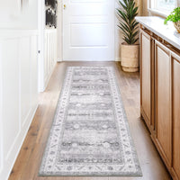 Garvee Washable Runner Rug Floral Accent Non-Shedding Low Pile Carpet 2x6 Gray for Hallway Kitchen Laundry Porch
