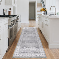 Garvee Washable Runner Rug Floral Accent Non-Shedding Low Pile Carpet 2x6 Gray for Hallway Kitchen Laundry Porch