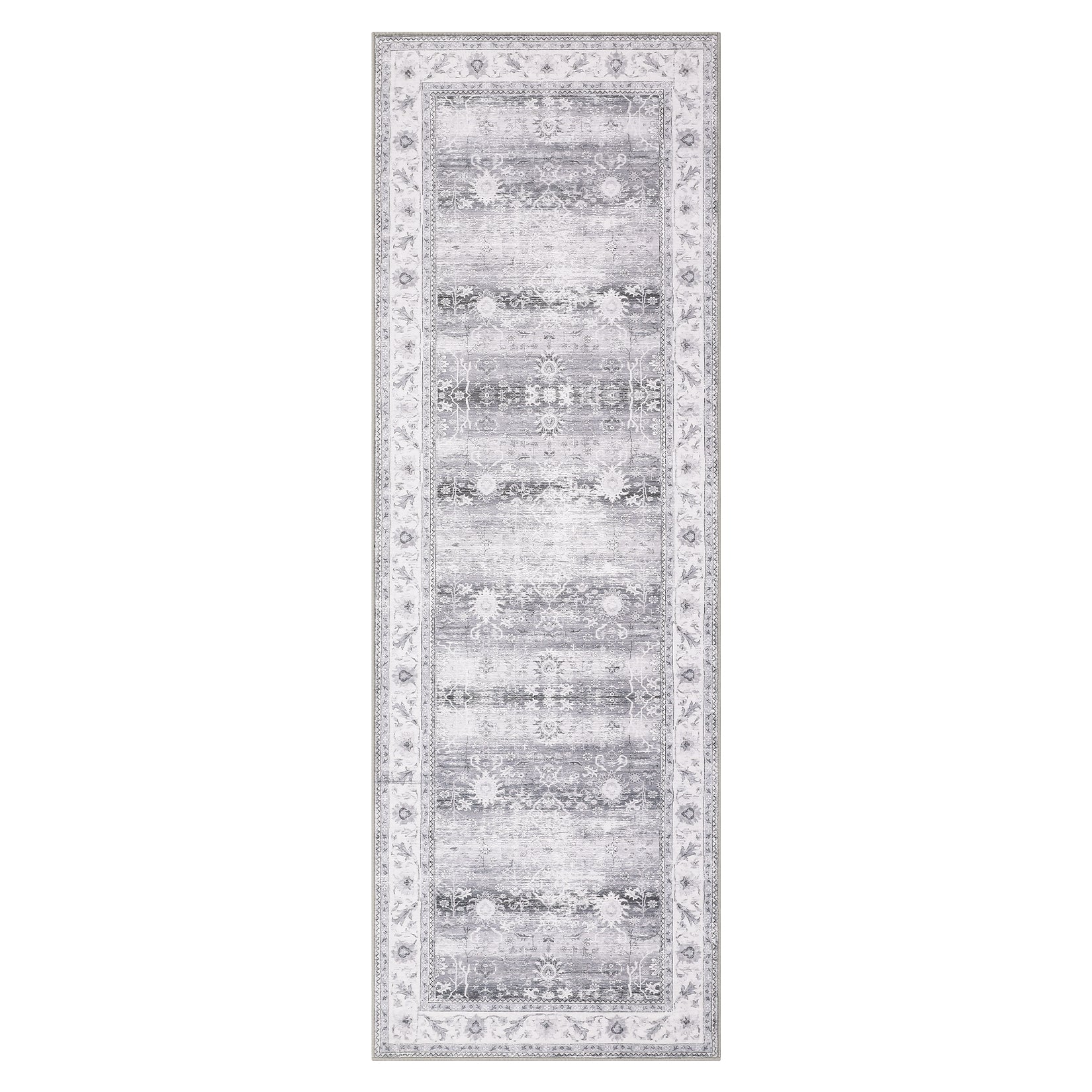 Garvee Washable Runner Rug Floral Accent Non-Shedding Low Pile Carpet 2x6 Gray for Hallway Kitchen Laundry Porch