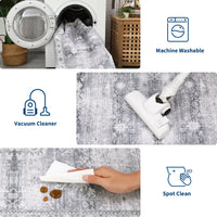 Garvee Washable Runner Rug Floral Accent Non-Shedding Low Pile Carpet 2x6 Gray for Hallway Kitchen Laundry Porch