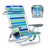 Garvee Backpack Beach Chair with 5 Reclining Positions & Lay Flat - Lightweight Aluminum Frame, Removable Pillow, Towel Bar, Side Pocket - Portable Folding Chair (300 lbs Capacity) - Blue Ocean