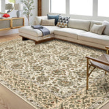 Garvee Washable Living Room Rug 5x7 Beige Vintage Room Rugs for Bedroom Boho Non-Slip Soft Low-Pile Rug Indoor Thin Floral Print Throw Carpet for Farmhouse Bedside Dining Room Home Office - Beige