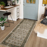 Garvee Vintage Washable Runner Rug 2x6 Grey Blue Floral Kitchen Runner Rugs Non Slip Thin Printed Distressed Indoor Throw Carpet for Hallway Bedroom Bedside Laundry Room Bathroom - Gray Blue
