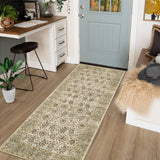 Garvee Vintage Washable Runner Rug 2x6 Floral Light Green Kitchen Runner Rugs Non Slip Thin Printed Distressed Indoor Throw Carpet for Hallway Bedroom Bedside Laundry Room Bathroom - Light Green