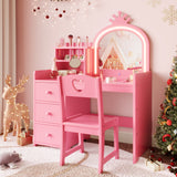 Garvee Kids Vanity Table Set with 3-Color Touch LED Mirror and Vanity Stool, Pink - Pink