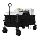 Garvee Heavy Duty Utility Beach Wagon Cart - Collapsible Wagon Beach with All Terrain Wheels, Extra Long WagonCart, Foldable with Cup Holders for Sand - Black