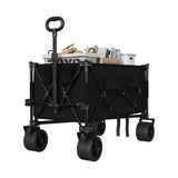 Garvee Collapsible Wagon with Big All-Terrain Wheels, Foldable Beach Wagon Cart with Cup Holders, 350 lb Capacity, Heavy-Duty Utility Cart for Camping, Garden & Sports, Black - Black